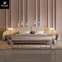Nouveau style de lit moderne avec tête de lit large, meubles de chambre à coucher design, ensemble de chambre à coucher, lit super king size rembourré en tissu de luxe