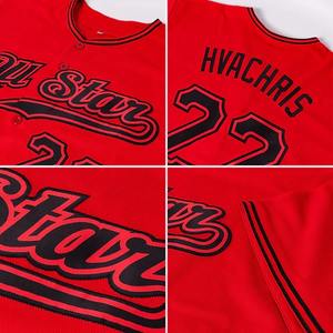 Camiseta de Fútbol Personalizada Roja y Negra, Auténtica, de Manga Corta, Uniforme de Equipo Cosido, Transpirable, de Poliéster, con Botones - Product Image 3