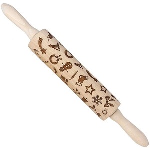 Rouleau à pâtisserie en bois texturé à thème de Noël, idéal pour les biscuits, le fondant et la décoration festive de la pâtisserie, provenant d'Inde - Product Image 1