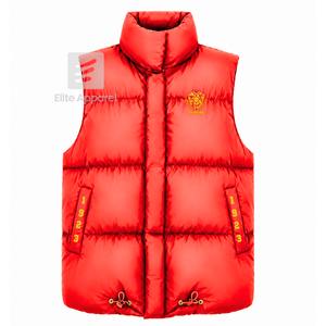Custom NSPDK sorority Puffer vest embroidered logo on front red and gold color <b>sleeveless</b> <b>jacket</b> for female - Product Image 1