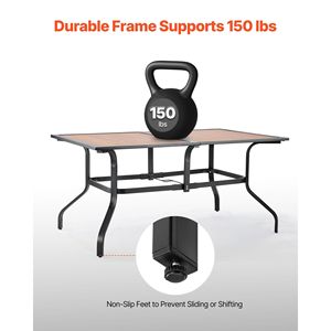 Tavolo da Pranzo da Esterno Rettangolare Effetto Legno in Acciaio da 150 cm per 4-6 Persone con Ombrellone da 1,5 m per Giardino/Cortile - Product Image 4