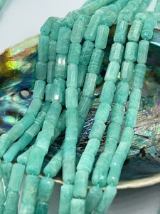 Perles tubulaires facettées en amazonite bleue naturelle, 5x13mm à 5x15mm, brin de 14 pouces, perles de pierres précieuses en vrac pour la vente en gros de bijoux en Chine - Product Image 1
