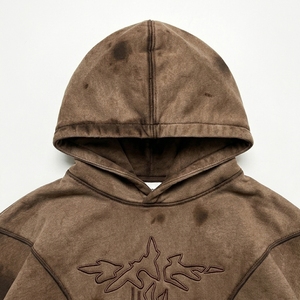Sweat à capuche oversize vintage d'hiver doublé en maille délavée avec logo brodé en 3D sur la poitrine, style streetwear pour homme - Product Image 5