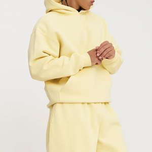 Sweat-shirt à capuche en molleton de coton jaune pour homme, coupe classique, décontracté, avec poche avant, pour l'hiver, service OEM, respirant - Product Image 3