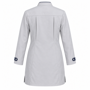 Doctor <b>Coat</b> Pale <b>Grey</b> <b>Stand</b> Collar Medical Lab <b>Coat</b> OEM Custom Wholesale Unisex Healthcare Workwear Uniform with Navy Cuff Tabs - Product Image 4
