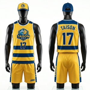 Ensemble de maillots de handball pour hommes, 150 GSM, maille polyester premium, jaune, bleu marine, uniforme sportif avec logo personnalisé par sublimation - Product Image 1