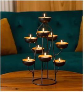 9 arm Lamp Gold <b>Brass</b> Menorah Candle Holder Handmade Metal Hanukkah <b>Lantern</b> Decorative Candle Stand for Home - Product Image 3