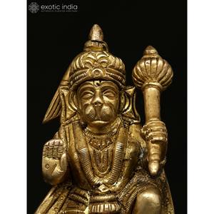Ídolo de Hanuman de latón hecho a mano de 4 pulgadas sentado en Ashirwad Mudra escultura India para regalar - Product Image 4