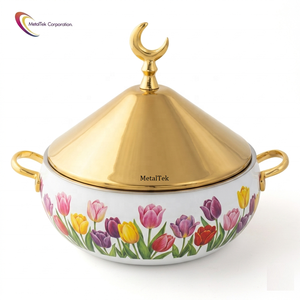 Chauffe-plat de luxe en acier inoxydable, motif tulipe, avec bouton lune, pour buffet, cadeau Ramadan, vaisselle - Product Image 1