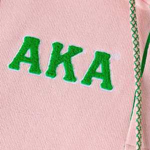 Sweat à capuche unisexe AKA Pink Quarter boutonné en chenille avec lettres grecques, en polaire premium, style streetwear décontracté, vêtement personnalisé - Product Image 4