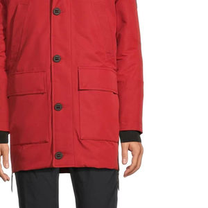 Men's <b>Red</b> <b>Hooded</b> Down <b>Jacket</b> Long Sleeve Solid Color Windproof Winter Coat with Fur Trim Zipper Closure - Product Image 5