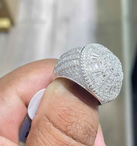 Luxury <b>Iced</b> Out Round Cluster <b>Ring</b> Baguette Cut Moissanite Diamond Hip Hop Statement <b>Ring</b> Micro Pave Jewelry - Product Image 4