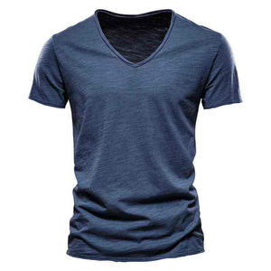 Men's <b>White</b> V-Neck T-<b>Shirt</b> Short Sleeve <b>Slim</b> <b>Fit</b> Casual Jersey Knit Solid Color Cotton <b>Shirt</b> - Product Image 3