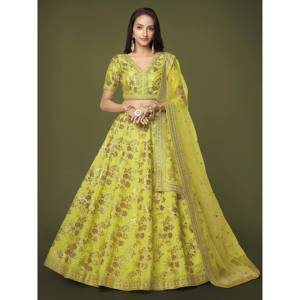 Prodigious Neon Green <b>Sequins</b> Work Lehenga Choli Set with Dupatta - Product Image 2