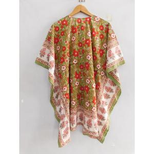 Túnica Kaftan de Algodón Hecha a Mano, Estampado Boho, Cuello en V, Manga Murciélago, Corte Regular, Largo Mini, Lavable, para Uso Diario en Verano, para Mujer - Product Image 5