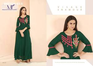 New Arrival Best Quality Heavy Rayon with Embroidered Long Round <b>Kurti</b> Collection Supplier from India Woman Fashion - Product Image 3