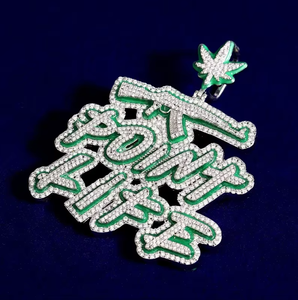 Iced Out Point Life Pendant with Diamond Rhodium Plated Claw Setting and <b>Rope</b> <b>Chain</b> for Unisex - Product Image 3