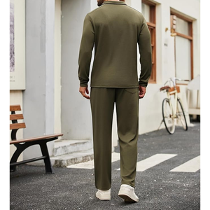 Conjunto Deportivo de Punto para Hombre, Color Verde Oliva, con Cierre de Cremallera de un Cuarto, Ropa Casual para Otoño, Secado Rápido, Color Sólido, Pantalones de Manga Larga - Product Image 5