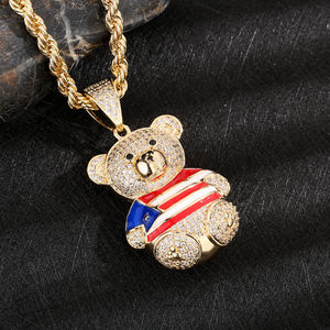 Pendentif Ours en Peluche Plaqué Or, Motif Drapeau Américain, Micro-Pavé Moissanite, Breloque Hip Hop Unisexe pour Fêtes et Usage Quotidien - Product Image 3