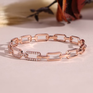 Pulsera de Diamantes en Oro Rosa de 14K para Mujer, Diseño de Eslabones Rectangulares, Uso Diario, Diamantes Naturales Redondos de Color D-E-F - Product Image 3