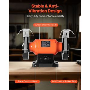 Meuleuse d'établi monovitesse haute vitesse de 8 pouces, 3450 tr/min, 750 W, 6,2 A, moteur à induction, grains 36/60, pour usage domestique et atelier - Product Image 6