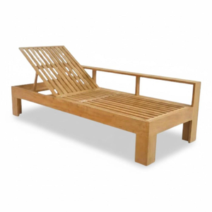 Chaise longue d'extérieur en teck avec lit à lattes pleine longueur, dossier réglable, structure large et roues arrière - Product Image 3