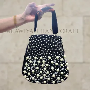 Bolso de mano para mujer más vendido, cartera de noche negra con cuentas de perlas, bolso de mano de cristal hecho a mano para boda, al mejor precio - Product Image 6