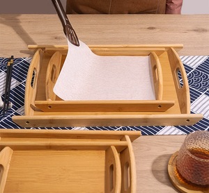 Elegant Modern Eco-friendly Designer Wooden Serving Tray Handmade Acacia Wood Butler <b>Tea</b> Coffee Ottoman <b>Set</b> of 3 - Product Image 5