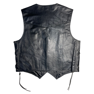 Gilet d'hiver en cuir PU pour homme, style motard, col en V, fermeture éclair, taille ajustable, coupe classique, couleur unie - Product Image 5