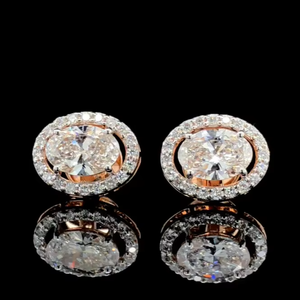 Pendientes de Diamantes Cultivados en Laboratorio de 2.20 CTW, Corte Ovalado, Oro Sólido de 14K, Certificados por IGI - Product Image 1