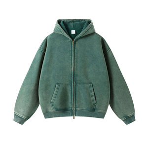 High Quality Custom Distressed Acid Washed <b>Zip</b> <b>Up</b> <b>Hoodie</b> for Men Vintage Drop Shoulder <b>Cropped</b> <b>Hoodie</b> Premium Cotton Pullover - Product Image 5