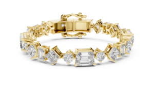 Pulsera de tenis de oro con diamantes de formas mixtas, pulsera de eternidad geométrica con esmeraldas de laboratorio de corte Asscher y Princess para mujer - Product Image 4