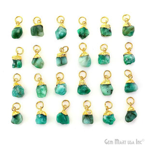 Pendentif Breloque Plaqué Or en Cristal d'Émeraude Naturelle Brute et d'Aigue-marine, Pierre Précieuse Verte Teal Brute, pour la Guérison, Apprêts de Bijoux DIY Boho - Product Image 2