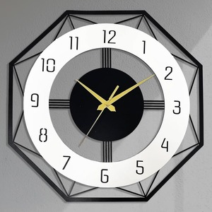 Horloge murale circulaire géométrique minimaliste en métal, mouvement mécanique silencieux, affichage des aiguilles, sonnerie horaire, design noir - Product Image 5