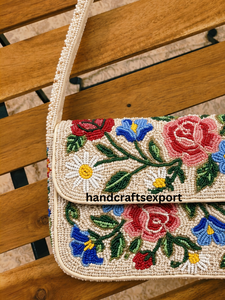 Bolso de Hombro Ligero para Mujer, Hecho a Mano, con Cuentas Florales de Satén, Bordado de Rosas Coloridas, Cierre Magnético - Product Image 5
