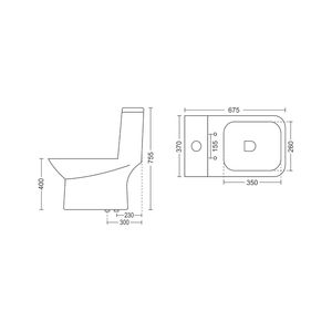 WC d'angle monobloc moderne et abordable en porcelaine blanche 675x370x755mm pour usage commercial et construction - Product Image 2