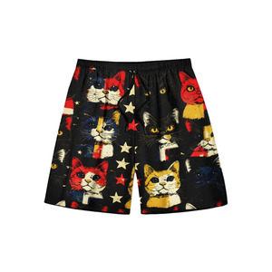 Shorts de bain pour homme à imprimé chat noir, imprimé numérique, décontractés, d'été, avec cordon de serrage à la taille - Product Image 1