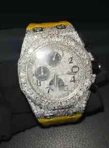 Montre chronographe Moissanite Iced Out avec bracelet en caoutchouc vert, sur mesure - Product Image 2