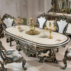 Juego de Comedor de Lujo Europeo, Estilo Francés, Madera de Caoba Sólida, Tallado Manual, Forma Ovalada, para Hogar u Hotel - Product Image 4