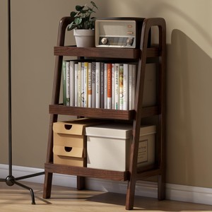 Pine Wood Ladder Bookshelf Dark Walnut Wholesale | <b>Rustic</b> Storage <b>Shelving</b> Unit - Product Image 1