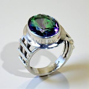 แหวนเงินแท้ 925 สไตล์โบฮีเมียนประดับพลอยมิสติกโทแพซแท้ งานแฮนด์เมด เครื่องประดับงานแต่งงานชั้นดี แหวนพลอยเงินสำหรับผู้หญิง - Product Image 2