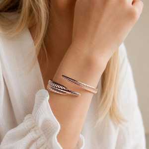 Belladec Handcrafted Feather <b>Copper</b> Classic Cuff Bracelet Open Adjustable <b>Bangle</b> Nature Inspired Artisan Jewelry Elegant Gift - Product Image 1