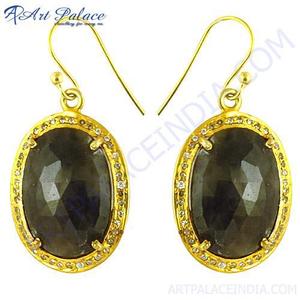 Pendientes caros chapados en oro con zafiro y circonita cúbica - Product Image 1