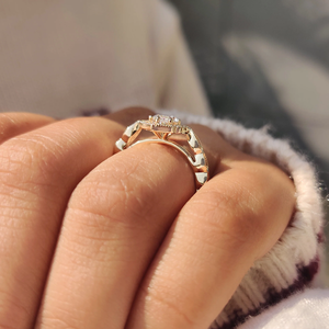 แหวนเพชรทรงมาร์คีส์สวยงามจากแล็บโกรว์ ดีไซน์วินเทจ ขอบมิลเกรน ทอง 14K 18K ของขวัญแต่งงานสำหรับเจ้าสาว - Product Image 6