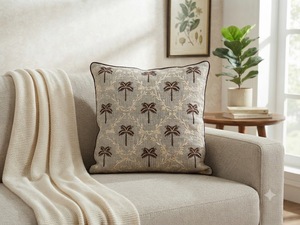 Luxury 100% Linen Embroidered <b>Cushion</b> <b>Cover</b> with Scalloped Edge | Premium Decorative Throw Pillow <b>Cover</b> - Product Image 1