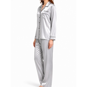Ensemble de nuit élégant pour femme, pyjama décontracté boutonné sur le devant, vêtements de nuit classiques pour tous les jours, ensemble de nuit sur mesure long et assorti - Product Image 3