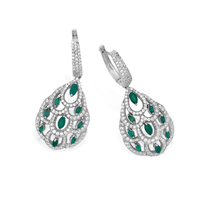 Pendientes Colgantes Redondos Blancos con Circonita Verde Marquise, Plata de Ley 925, Pendientes de Circonita Cúbica para Mujer - Product Image 2