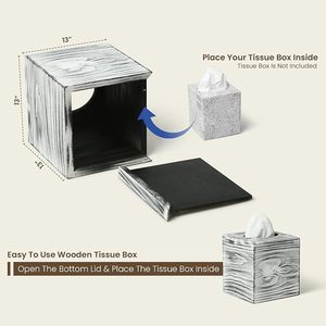 Wooden Country Style Square Handmade Rustic Durable Tissue Holder Desktop Decor - Product Image 2