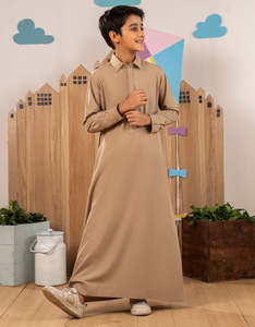 Túnica Thobe para Niños, Ropa Musulmana Islámica, Túnica Árabe Tradicional para Eid, Manga Larga, Caftán Infantil Hasta el Tobillo, por Aa Impex - Product Image 3