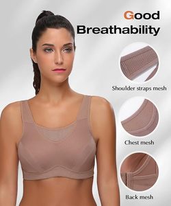 Soutien-gorge de sport respirant à séchage rapide pour femmes grandes tailles, fermeture avant, S à 4XL, beige, Spandex Nylon - Product Image 2